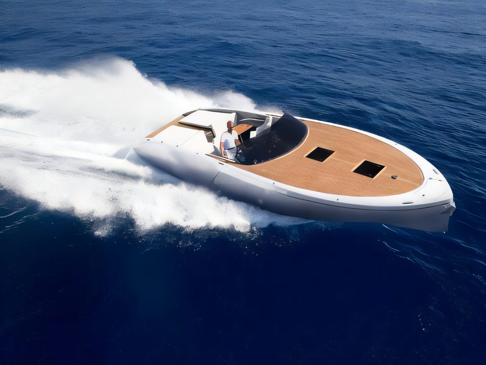 Exterior overview of Frauscher 1017 GT motor boat for charter from Kastela Gomilica Marina in the Sibenik sailing area Croatia