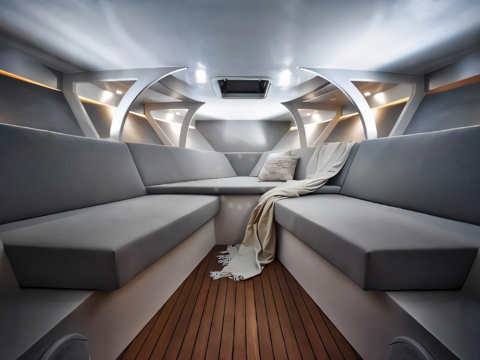 Interior of Frauscher 1017 GT motor boat with 1 cabins Croatia yacht charter