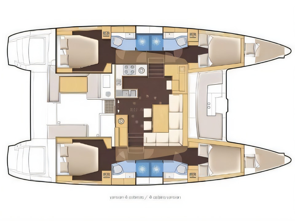 Layout of Lagoon 450 Fly catamaran with 6 cabins Croatia yacht charter