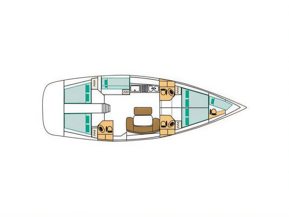 Layout of Cyclades 50.5 sail boat with 5 cabins Croatia yacht charter