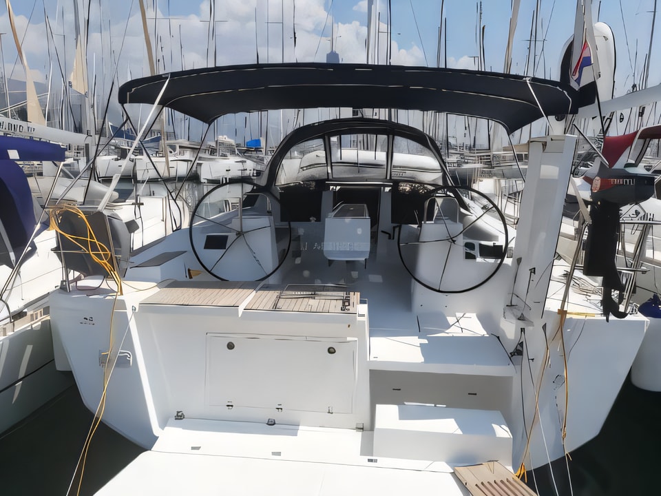 Exterior overview of Dufour 460 Grand Large sail boat for charter from Kastela Gomilica Marina in the Sibenik sailing area Croatia