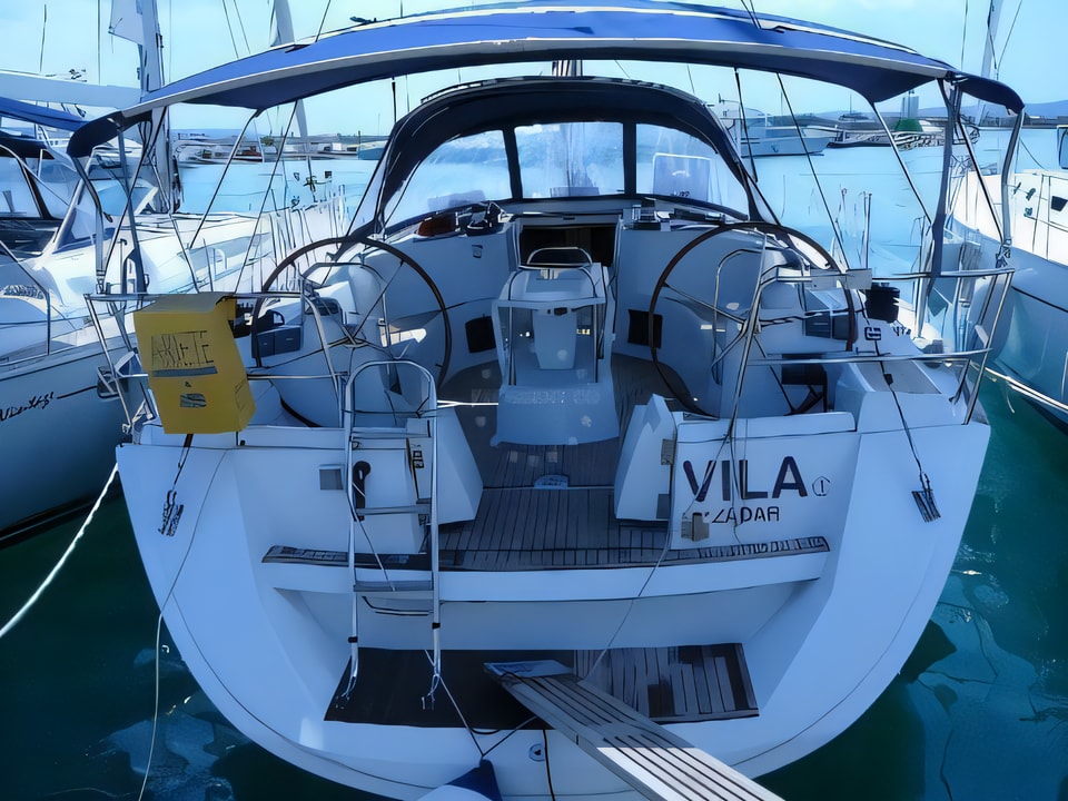 Exterior overview of Sun Odyssey 49i sail boat for charter from Sukosan Marina Dalmacija in the Kornati sailing area Croatia