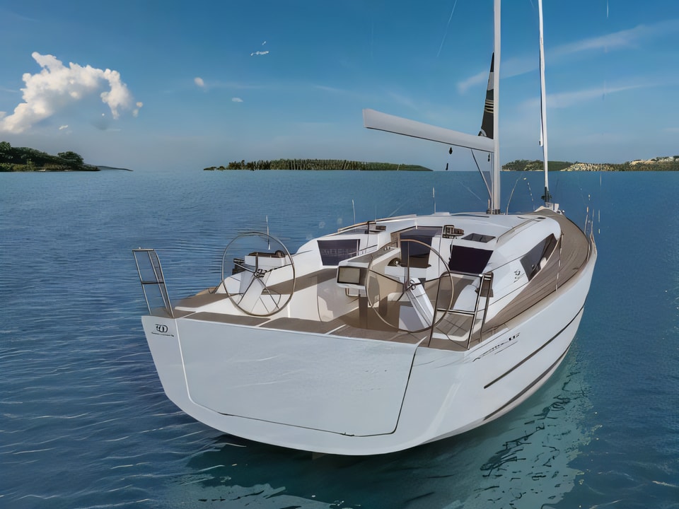 Exterior overview of Dufour 360 Grand Large sail boat for charter from Pula Tehnomont Marina Veruda in the Istria / Kvarner sailing area Croatia