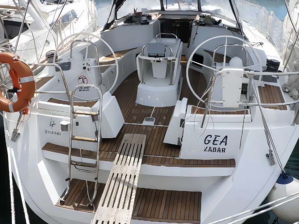 Exterior overview of Sun Odyssey 44i sail boat for charter from Sukosan Marina Dalmacija in the Zadar sailing area Croatia
