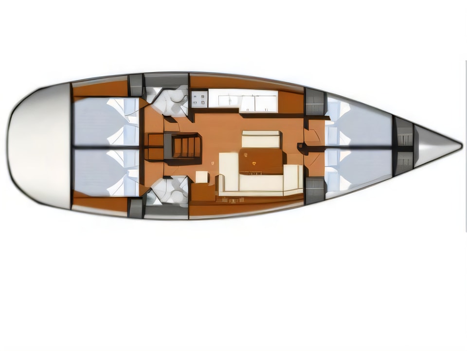 Layout of Sun Odyssey 44i sail boat with 4 cabins Croatia yacht charter