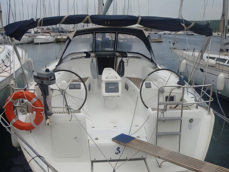 Exterior overview of Cyclades 43.4 sail boat for charter from Sukosan Marina Dalmacija in the Kornati sailing area Croatia