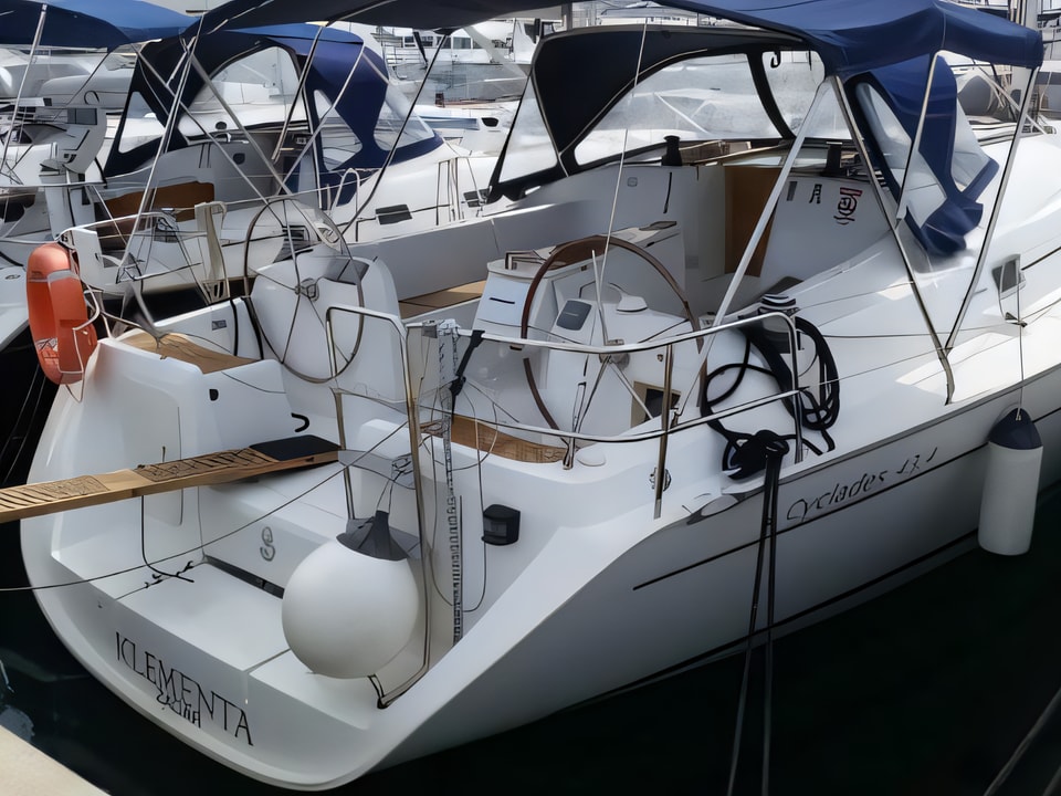 Exterior overview of Cyclades 43.4 sail boat for charter from Sukosan Marina Dalmacija in the Kornati sailing area Croatia