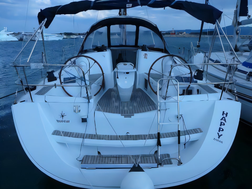 Exterior overview of Sun Odyssey 42i sail boat for charter from Sukosan Marina Dalmacija in the Zadar sailing area Croatia