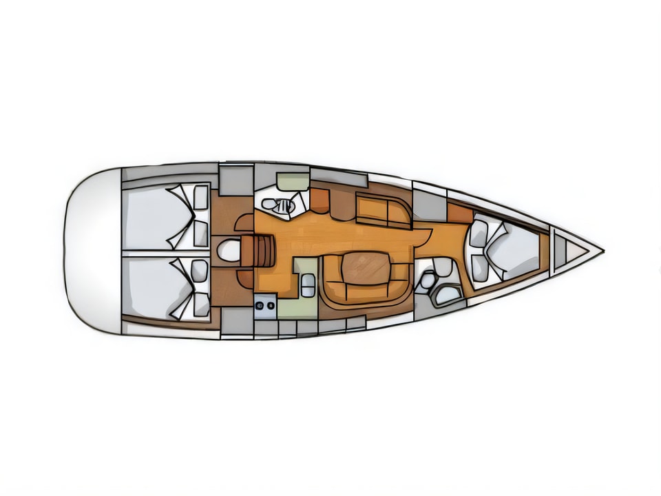 Layout of Sun Odyssey 42i sail boat with 3 cabins Croatia yacht charter