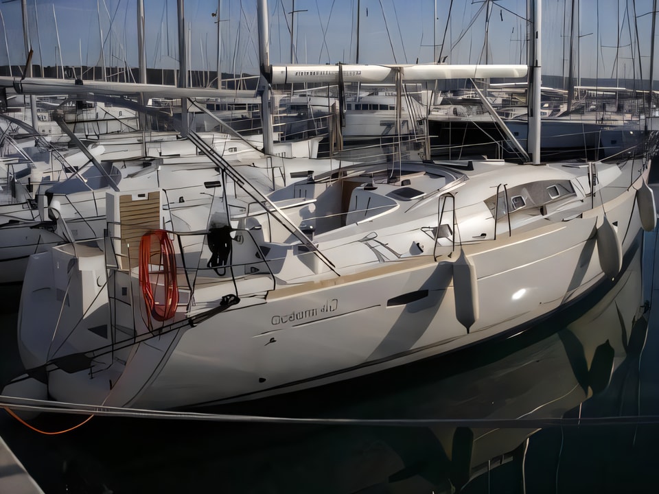 Exterior overview of Oceanis 40 sail boat for charter from Sukosan Marina Dalmacija in the Zadar sailing area Croatia