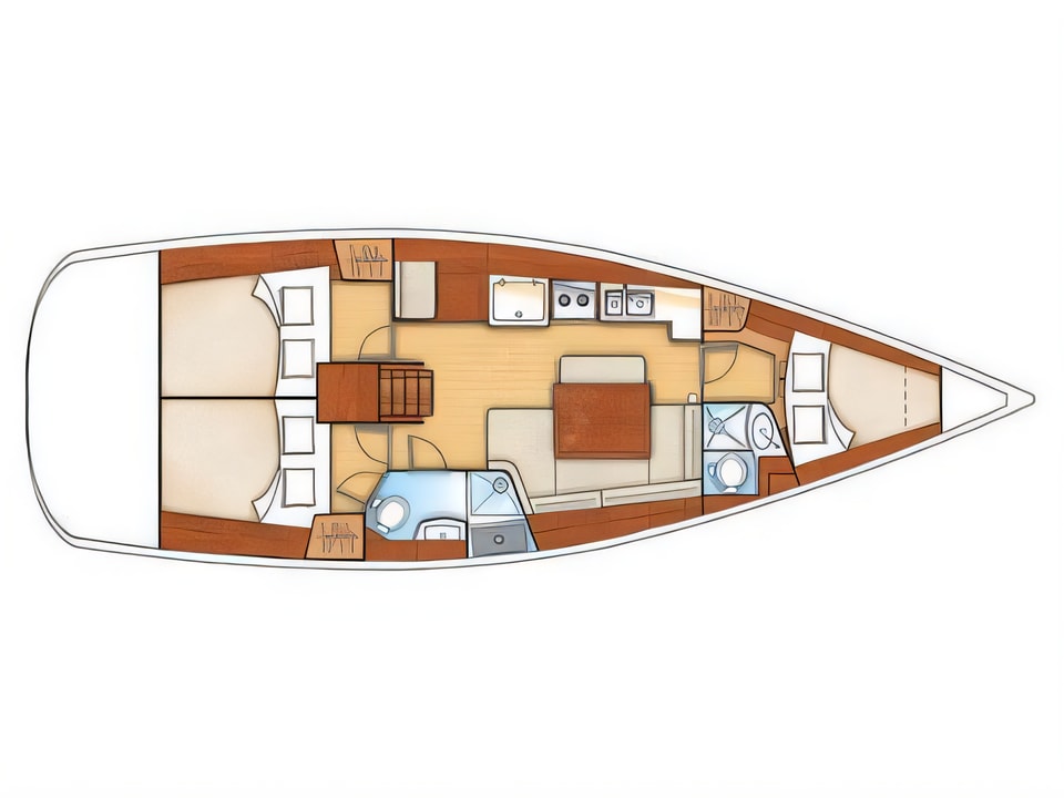 Layout of Oceanis 40 sail boat with 3 cabins Croatia yacht charter