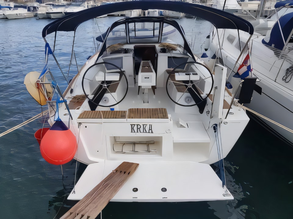 Exterior overview of Dufour 360 Grand Large sail boat for charter from Dubrovnik ACI Marina in the Dubrovnik sailing area Croatia
