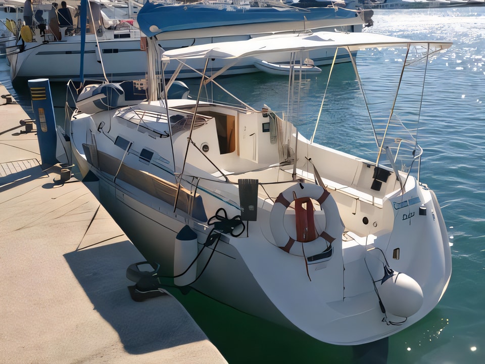 Exterior overview of First 265 sail boat for charter from Sukosan Marina Dalmacija in the Zadar sailing area Croatia