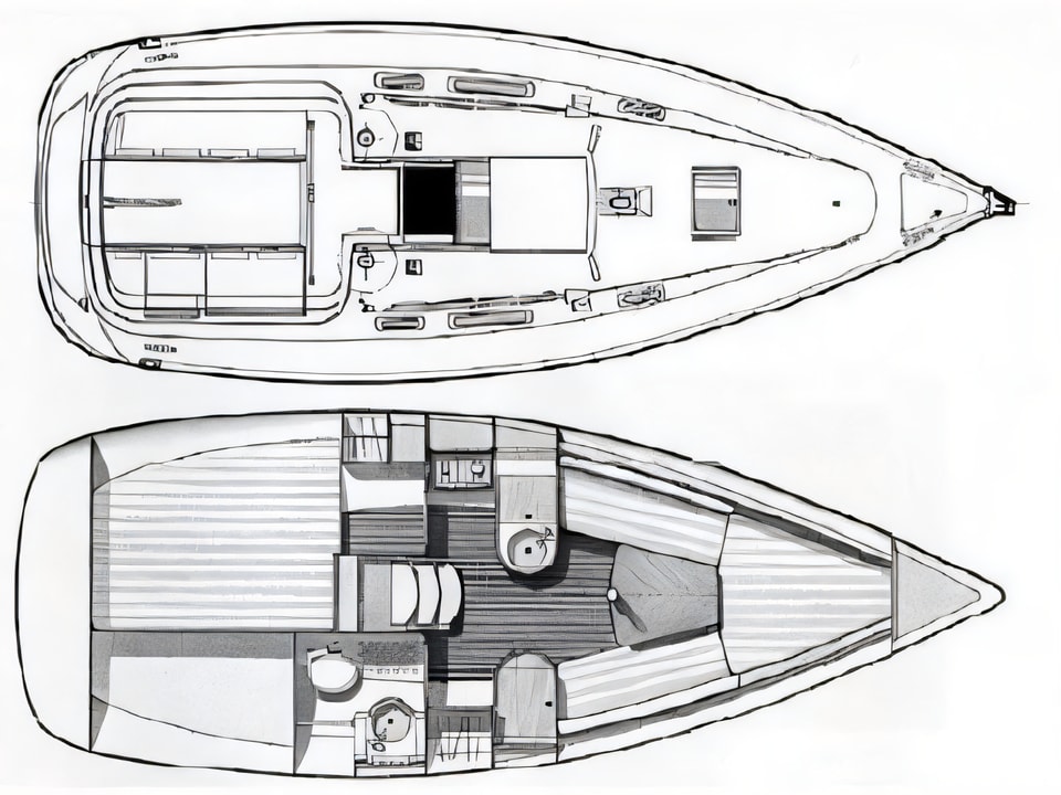 Layout of First 265 sail boat with 1 cabins Croatia yacht charter