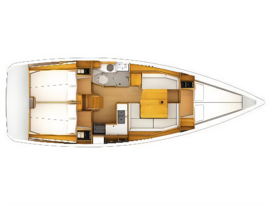 Layout of Sun Odyssey 389 sail boat with 3 cabins Croatia yacht charter