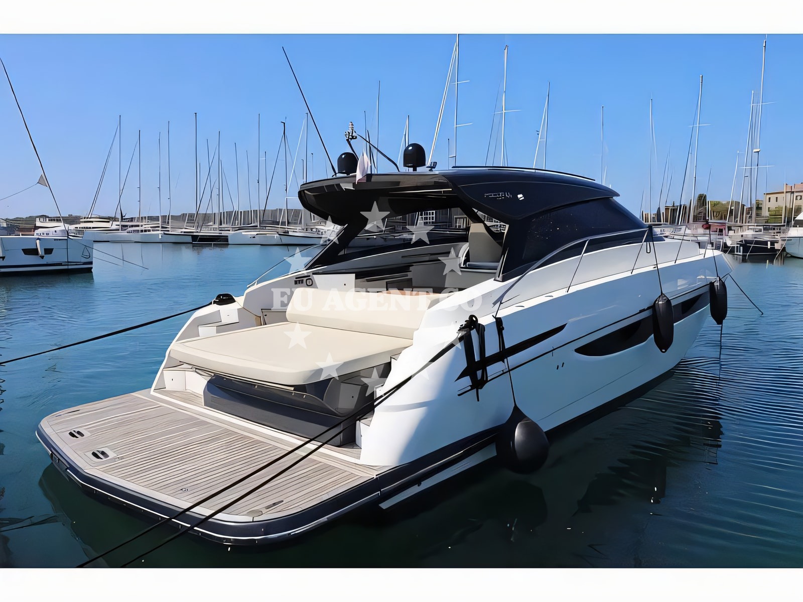 Exterior overview of Focus Power 44 motor boat for charter from Pula Marina Polesana in the Istria / Kvarner sailing area Croatia