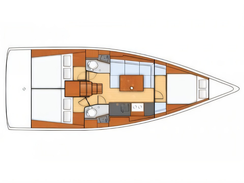 Layout of Oceanis 38 sail boat with 3 cabins Croatia yacht charter
