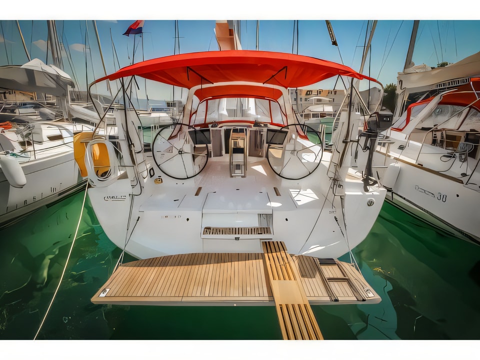 Exterior overview of Oceanis 41.1 sail boat for charter from Pomer ACI Marina in the Istria / Kvarner sailing area Croatia