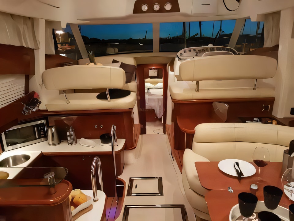 Interior of Jeanneau Prestige 46 Fly motoryacht with 4 cabins Croatia yacht charter