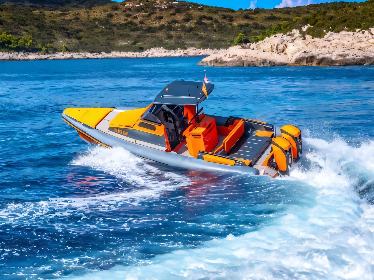 Exterior overview of Veli 10 motor boat for charter from Split ACI Marina in the Split sailing area Croatia