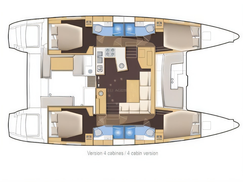 Lagoon 450 Flybridge yacht layout 6 cabins Croatia charter