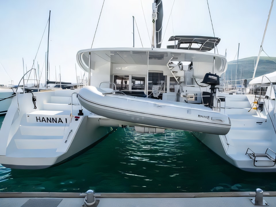 Exterior overview of Lagoon 450 Sport catamaran for charter from Seget Donji Marina Baotic in the Split sailing area Croatia