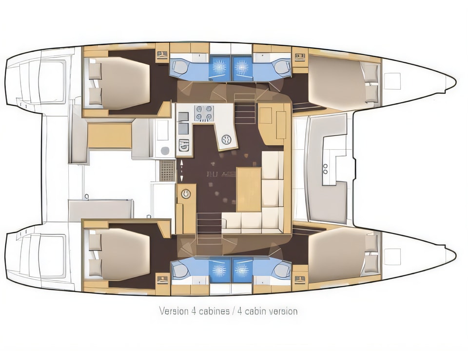 Layout of Lagoon 450 Sport catamaran with 6 cabins Croatia yacht charter