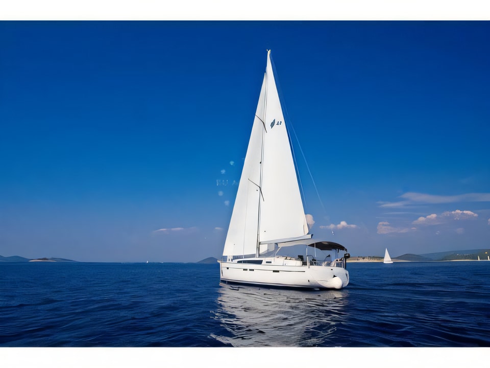 Exterior overview of Bavaria 46 CN sail boat for charter from Murter Marina Hramina in the Sibenik sailing area Croatia
