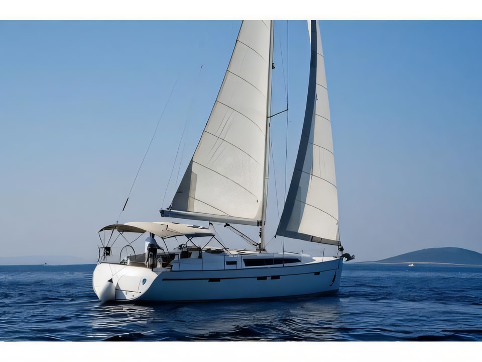 Exterior overview of Bavaria 46 CN sail boat for charter from Murter Marina Hramina in the Sibenik sailing area Croatia