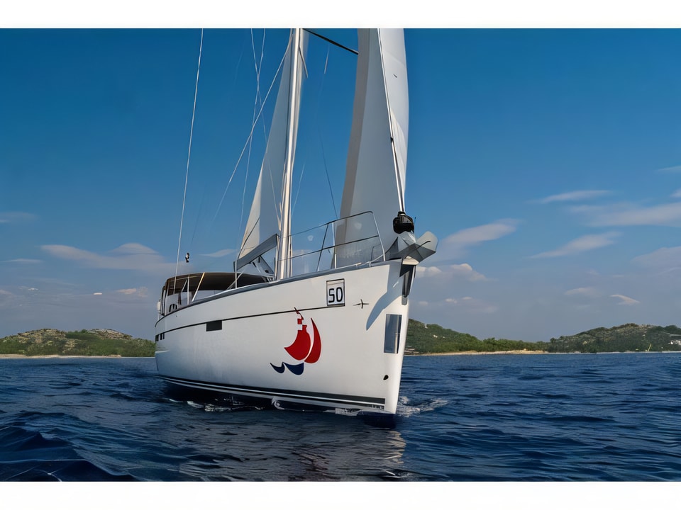 Exterior overview of Bavaria 46 CN sail boat for charter from Murter Marina Hramina in the Sibenik sailing area Croatia