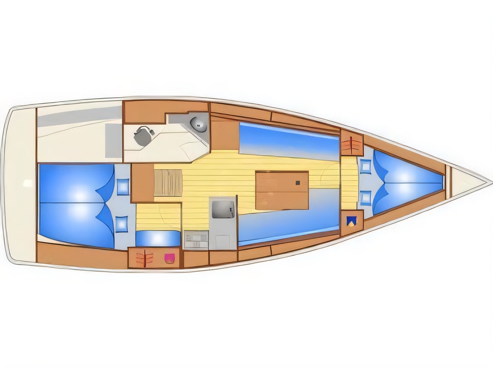Layout of Bavaria Cruiser 32 sail boat with 2 cabins Croatia yacht charter