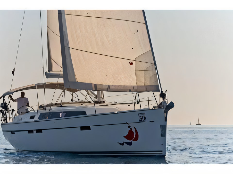 Exterior overview of Bavaria 46 CN sail boat for charter from Murter Marina Hramina in the Sibenik sailing area Croatia