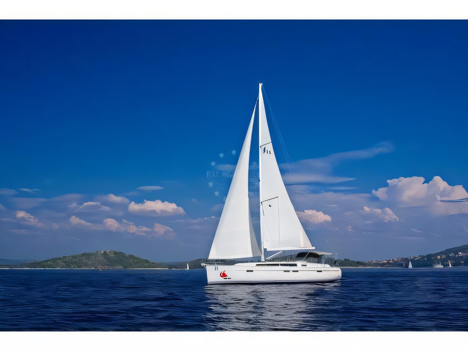 Exterior overview of Bavaria 46 CN sail boat for charter from Murter Marina Hramina in the Sibenik sailing area Croatia