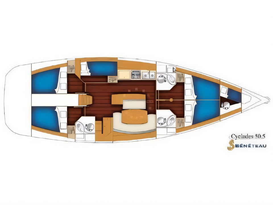 Layout of Cyclades 50.5 sail boat with 6 cabins Croatia yacht charter
