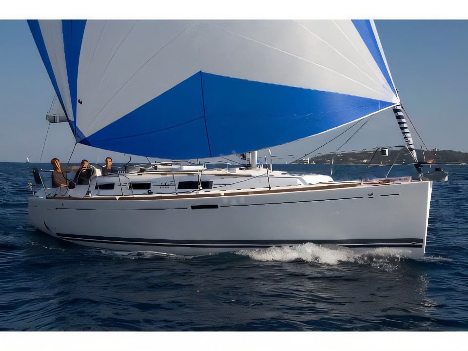Exterior overview of Dufour 325 sail boat for charter from Pula Tehnomont Marina Veruda in the Istria / Kvarner sailing area Croatia