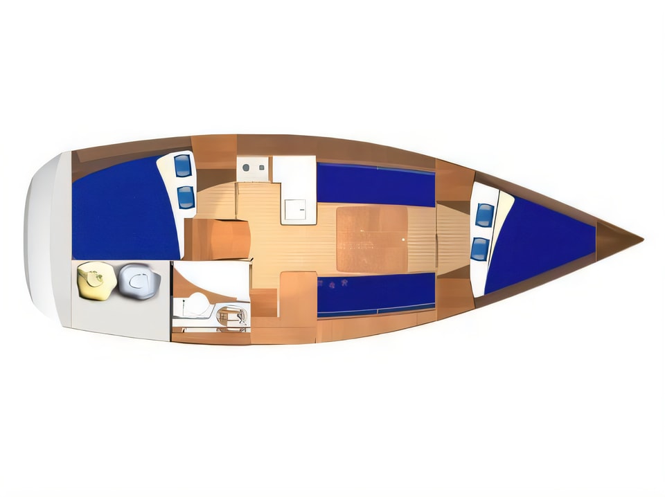 Layout of Dufour 325 sail boat with 2 cabins Croatia yacht charter