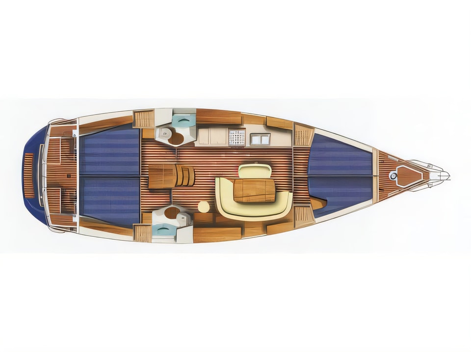 Layout of Sun Odyssey 45 sail boat with 4 cabins Croatia yacht charter