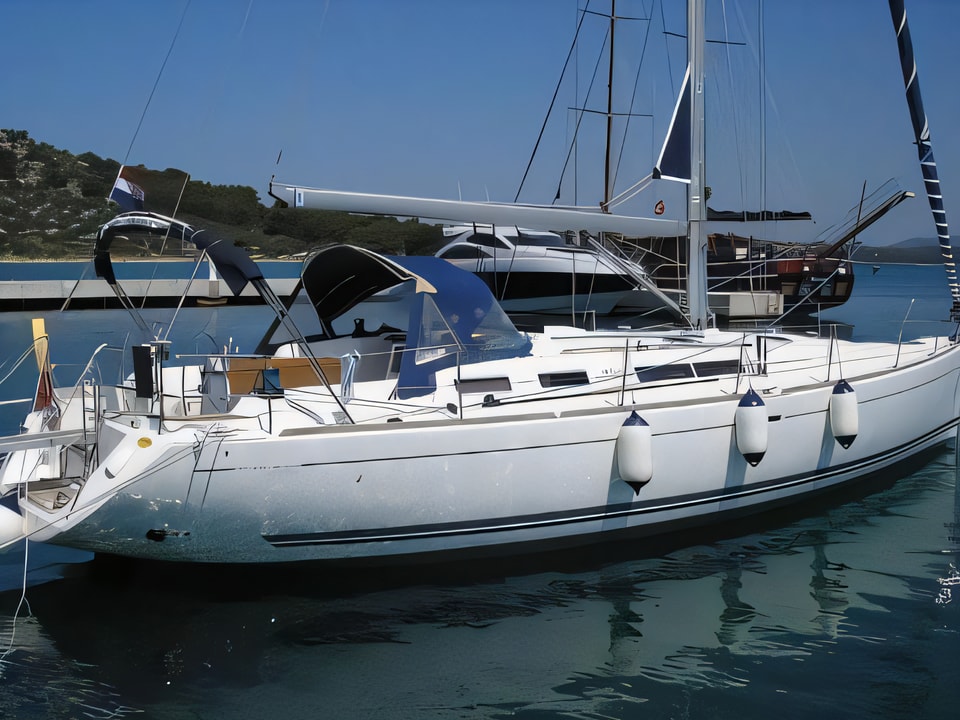 Exterior overview of Dufour 455 / 3cab. / RM sail boat for charter from Pula Tehnomont Marina Veruda in the Istria / Kvarner sailing area Croatia