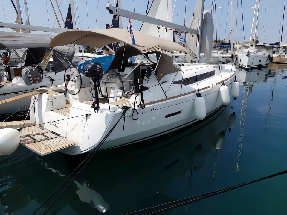 Exterior overview of Sun Odyssey 419 sail boat for charter from Sukosan Marina Dalmacija in the Zadar sailing area Croatia