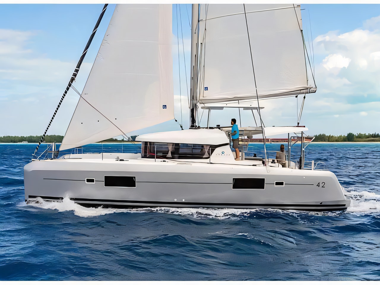 Exterior overview of Lagoon 42 catamaran for charter from Sukosan Marina Dalmacija in the Zadar sailing area Croatia