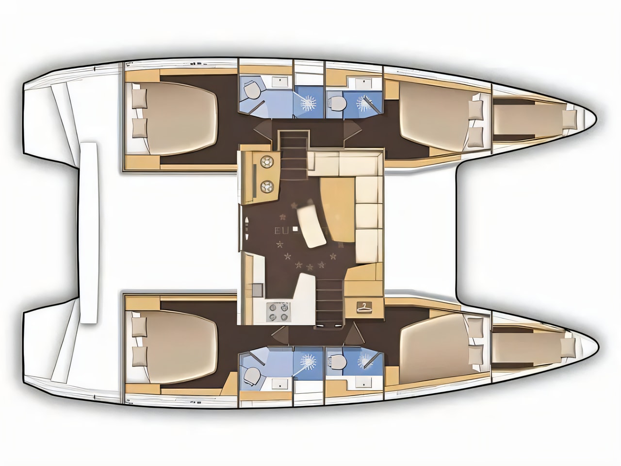 Interior of Lagoon 42 catamaran with 6 cabins Croatia yacht charter