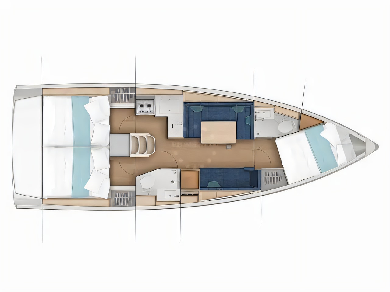 Interior of Sun Odyssey 380 sail boat with 3 cabins Croatia yacht charter