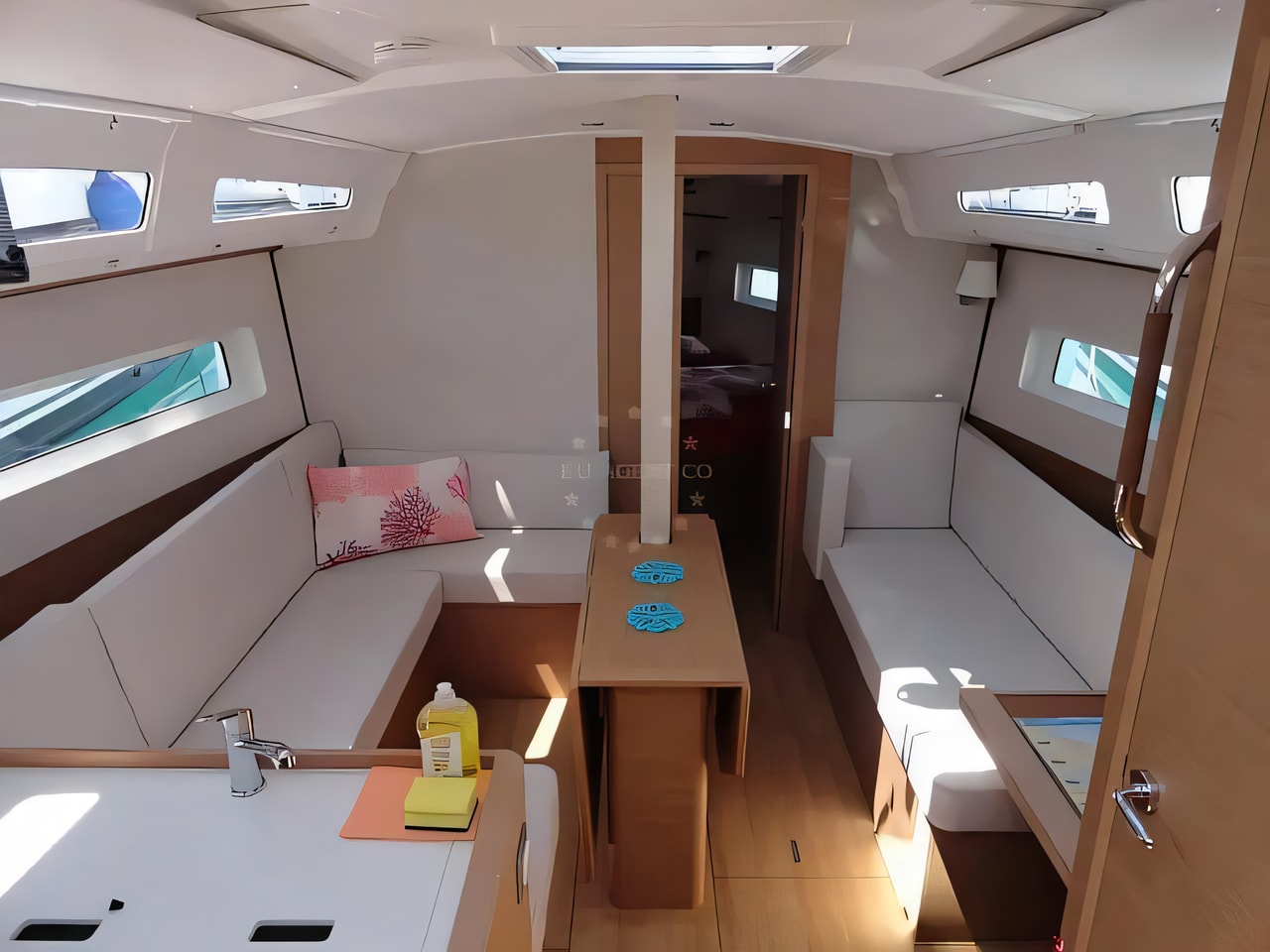 Layout of Sun Odyssey 380 sail boat with 3 cabins Croatia yacht charter