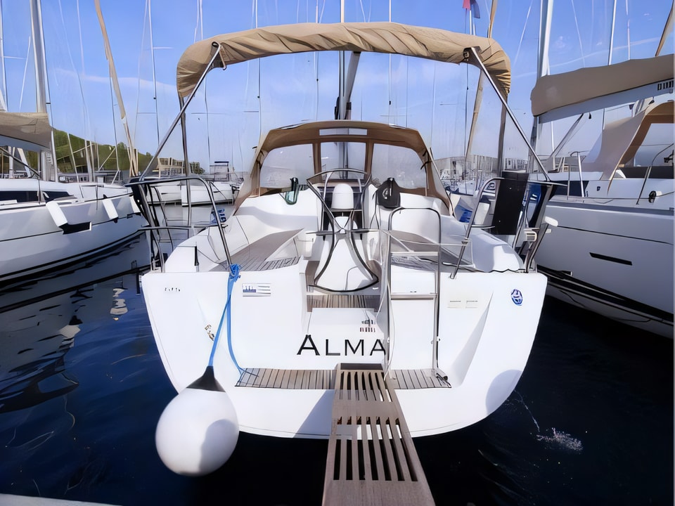Exterior overview of Dufour 325 Grand Large sail boat for charter from Rogoznica Marina Frapa in the Sibenik sailing area Croatia