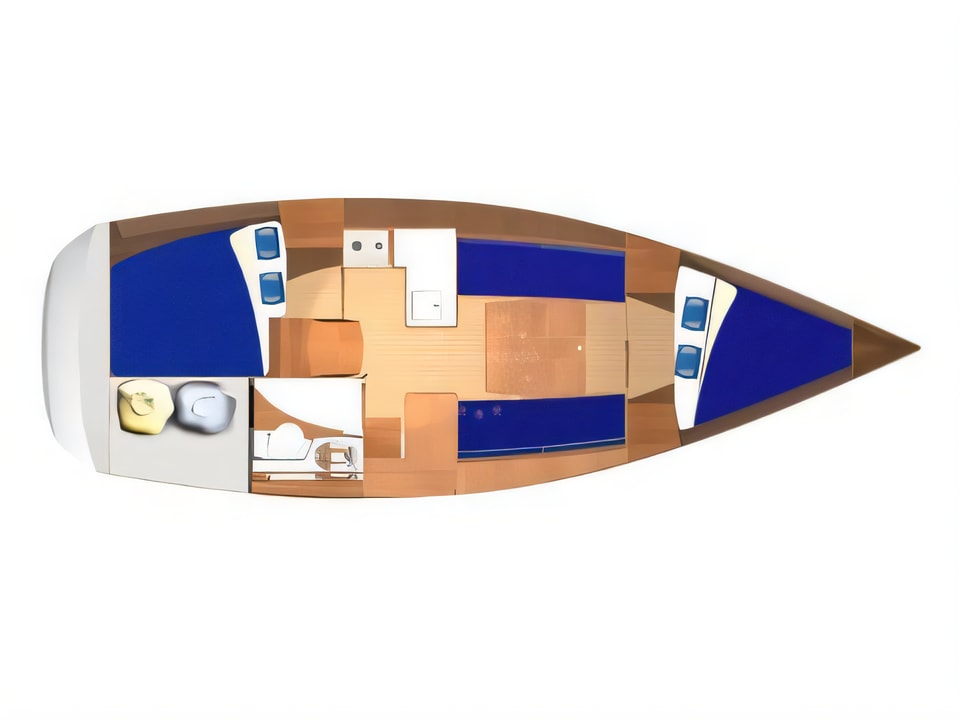 Layout of Dufour 325 Grand Large sail boat with 2 cabins Croatia yacht charter