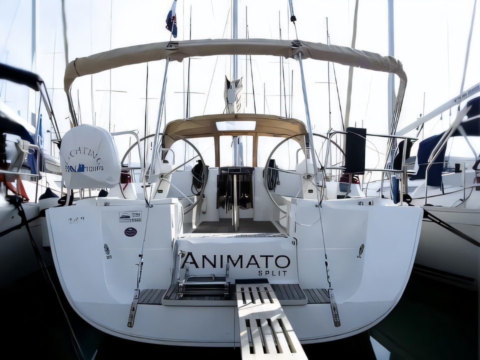 Exterior overview of Dufour 425 Grand Large sail boat for charter from Rogoznica Marina Frapa in the Sibenik sailing area Croatia