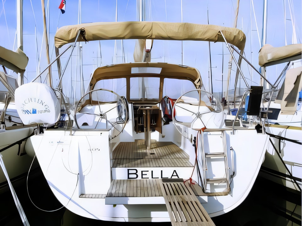 Exterior overview of Dufour 405 Grand Large sail boat for charter from Rogoznica Marina Frapa in the Sibenik sailing area Croatia