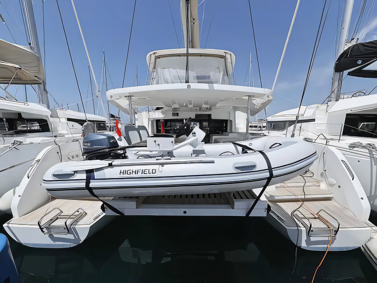 Exterior overview of Lagoon 46 catamaran for charter from Sukosan Marina Dalmacija in the Zadar sailing area Croatia