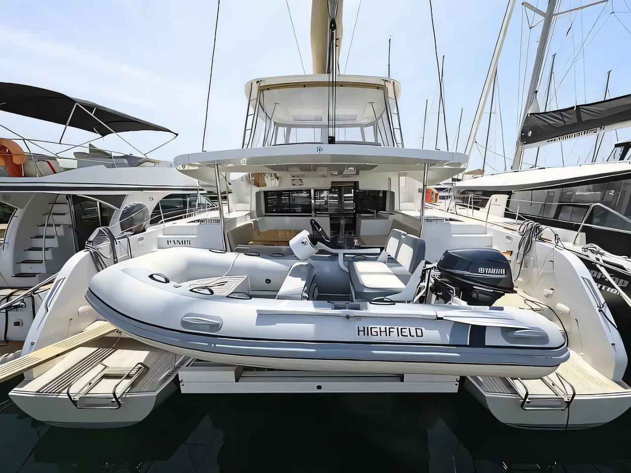 Exterior overview of Lagoon 46 catamaran for charter from Sukosan Marina Dalmacija in the Zadar sailing area Croatia