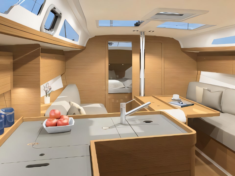 Interior of Dufour 360 Grand Large sail boat with 3 cabins Croatia yacht charter